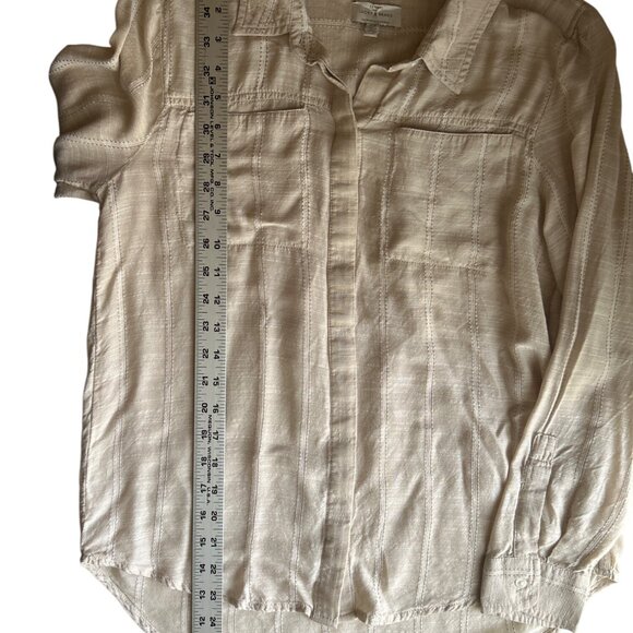 Lucky Brand Beige Button-Down Shirt S/P Viscose & Modal Long Sleeve Striped - Picture 7 of 7